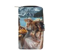 Cartera larga de piel sintética para mujer, con texto en inglés "Woman Eating Pasta on Lake", organizador de mano para oficina y viajes