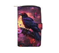 Cartera larga de piel sintética para mujer, diseño de cuervo de cuervo, margaritas, mariposa, organizador, para oficina y viajes