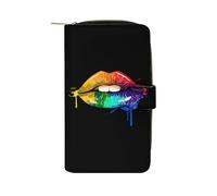 Cartera larga de piel sintética para mujer, diseño de labios arcoíris, para gay, homosexual, lesbiana, para oficina, viajes