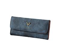 Cartera larga para mujer con identificación de color sólido, cervatillo, monedero, múltiples compartimentos para tarjetas, bolso de embrague para carnet de vacunación (azul, talla única)