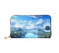 Cartera larga para mujer, diseño de pájaros volando en el cielo, cartera de mano larga, tarjetero de crédito, monedero de viaje, negro, talla única, Black, Talla única