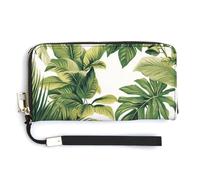 Cartera larga plegable de piel sintética con diseño de hojas verdes tropicales de la selva, monedero, funda para tarjetas de crédito, almacenamiento de dinero duradero para mujeres y hombres