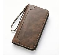 Cartera larga vintage con cremallera para hombre, con correa para la muñeca, tarjetero de gran capacidad para dinero en efectivo, teléfono, pasaporte, Marrón oscuro, Sencillo