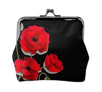 Cartera ligera minimalista con estampado de pétalos vívidos y flores de amapola para viajes escolares y de trabajo, Black, Talla única, Bolsa para monedas