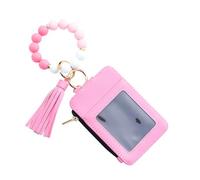 Cartera Llavero con Correa de Mano | Cartera Llave Llavero Pulsera con Flecos, de Tarjeta para Mujer | para Viajes, Boda, Compras, Vacaciones Fecha, Rosa, Consulte la descripción