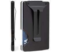 Cartera minimalista delgada con bloqueo RFID de madera de resina con clip para dinero, billetera de metal para dinero y tarjetas fácilmente extraíble, regalo para hombres, S1 negro mate, Classic