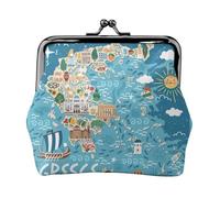 Cartera minimalista ligera con mapa de Grecia para viajes diarios y aventuras de viaje, Negro, One Size, Art Deco