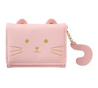 Cartera mujer Pequeña,Cartera Monedero Mujer Piel PU Suave Billetera Corta de Las Señoras Bloqueo RFID Titular de Gran Capacidad Mini Tarjeta Monedero del Bolso Femenino Holder,Hermoso Gato Rosado