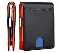 Cartera multifuncional de piel de vaca de grano de fibra de gran capacidad para hombre con cadena (BK2, talla única)