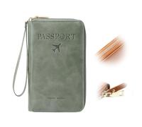 Cartera multifuncional RFID para pasaporte, soporte para pasaporte RFID para cartera, funda de almacenamiento antirrobo esencial de viaje, funda protectora antirrobo, Verde, Moderno