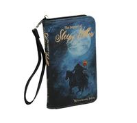 Cartera negra The Legend of Sleepy Hollow Book Wallet - Soporte para identificación espeluznante, cierre a presión, monedero con cremallera, 4 ranuras para tarjetas y bolsillos para billetes - Regalo