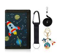 Cartera NiñO con Llavero Espacial，Cartera Infantil Tri-Fold con Estampado De Cohete, Riñonera Infantil, Navidad, DíA del NiñO, CumpleañOs, Regalo De GraduacióN, Universal para Hombres Y Mujeres