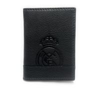Cartera Oficial del Real Madrid - Piel 100% Legítima con Protección RFID, Diseño Exclusivo con Escudo del Club. Regalo para Hombre. (PORTACARNETS Negro)