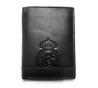 Cartera Oficial del Real Madrid - Piel 100% Legítima con Protección RFID, Diseño Exclusivo con Escudo del Club. Regalo para Hombre. (Vertical SIN Monedero Marron)