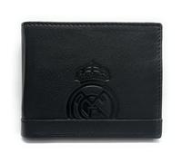 Cartera Oficial del Real Madrid - Piel 100% Legítima con Protección RFID, Diseño Exclusivo con Escudo del Club. Regalo para Hombre. (Americano con Monedero Negro)