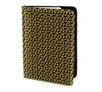Cartera para documentos de viaje con estampado de girasol, flores y plantas, color negro y amarillo de 5.5 pulgadas, para pasaporte, almacenamiento seguro para viajeros