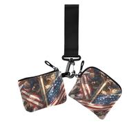 Cartera para el Día de la Independencia del 4 de julio, diseño de pájaro guerrero blanco para mujer, pequeño protector de tarjeta de identidad desmontable con llavero para uso diario, 2 unidades, 4 de