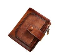Cartera para hombre hecha de cuero vacuno de capa superior, retro, casual, antirrobo y antirrobo, con cremallera, Brown, Talla única