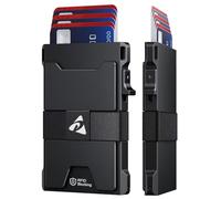 Cartera para Hombre, Tarjetero con Bloqueo RFID, Aluminio Minimalista Metal Pop Up Billeteras con Placa Trasera Expandible, Monedero de Bolsillo Delantero Pequeño, Sostiene 12+ Tarjetas y Efectivo