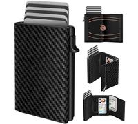 Cartera para Hombre, Tarjetero con Cierre Magnético y Monedero, Billeteras y Tarjeteros Pop Up de Fibra de Carbono para 9 a 14 Tarjetas, Ventana de identificación, Ranura de Efectivo