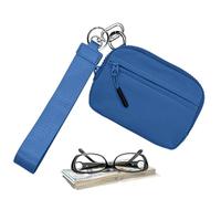 Cartera para llavero, cartera para tarjetas, llavero con cremallera, funda de nailon impermeable con cremallera, monedero compacto para mujer con correa de mano para un fácil acceso al dinero, Azul