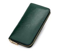 Cartera para Mujer Cartera larga de cuero encerado con aceite for mujer, bolso de mano de cuero for estudiante for hombre, tela larga de la fortuna Cartera de Gran Capacidad ( Color : Green , Size : 2