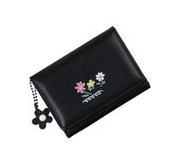 Cartera para mujer con tarjetero, monedero, bonito monedero con estampado floral, cartera corta de piel sintética para viajes, piel sintética, estampado floral, simple con tarjetero, Black, Mass