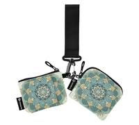 Cartera para mujer, delgada, plana, para tarjetas de crédito, monedero con bolsillo para monedas con cremallera para mujeres y niñas, 2 piezas, Patrón de mandala redondo ornamental, 4.13"(L) x