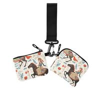 Cartera para mujer, diseño de caballo bohemio con flores, monedero pequeño desmontable con bolsillo para monedas con cremallera para el trabajo, viajes, 2 paquetes, niña flores boho caballo, 1 size