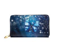 Cartera para mujer, diseño de mariposa azul en el agua, cartera larga con tarjetero, monedero de viaje, color negro, talla única, Black, Talla única