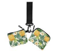 Cartera para mujer, diseño de piña tropical, dorado, amarillo, verde, hojas de palma, flor, monedero, monedero de gran capacidad, con cremallera, con correa de muñeca, 2 unidades, Piña tropical