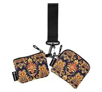Cartera para mujer, diseño floral vintage negro y naranja, tarjetero, delgado, portátil, protector de tarjeta de identidad con llavero, 2 unidades, Floral vintage negro y naranja, 1 size, Casual
