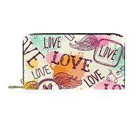 Cartera para Mujer, monederos de Mano para Mujer, Tarjetero, Organizador de Cuero con Cremallera, Monedero con Letras Love Graffiti Wings Colorful