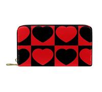 Cartera para Mujer, monederos de Mano para Mujer, Tarjetero, Organizador de Cuero, Monedero con Cremallera, Rojo, Negro, Amor, corazón, Mosaico Cuadrado