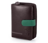 Cartera para mujer Sporting de piel con clip, 13 x 9,5 x 3 cm, ranuras para tarjetas y solapa, ventana para documentos fotográficos, compartimento para monedas y billetes, protección RFID, marrón, 13