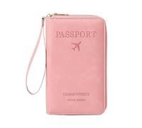 Cartera para pasaporte, de piel sintética, con ranura para múltiples tarjetas, portátil, impermeable, para guardar billetes de documentos, para hombres y mujeres, compañero de viaje, Pink, Refer to