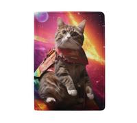 Cartera para pasaporte de viaje con diseño de gato mirando hacia el espacio, Gato mirando hacia el espacio