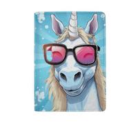Cartera para pasaporte de viaje con diseño de gato mirando hacia el espacio, Unicornio divertido con gafas de