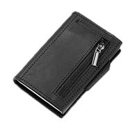Cartera para tarjetas de crédito para hombre, piel sintética, aleación de aluminio, tarjetero con bloqueo RFID, cartera minimalista, A, Black, Talla
