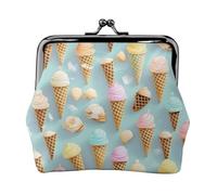 Cartera pequeña con patrón de helado y gofre para mujer, carteras para mujer, monedero para mujer, cartera pequeña para mujer, con cremallera y cierre de beso, Negro -, Talla única, Art Deco