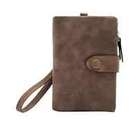 Cartera pequeña de cuero plegable para mujer con ranuras para tarjetas, ventana de identificación, cremallera para teléfono celular