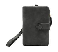 Cartera pequeña de cuero plegable para mujer con ranuras para tarjetas, ventana de identificación, cremallera pequeña (negro, talla única)