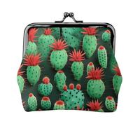 Cartera pequeña de piel sintética de microfibra impresa con diseño de cactus para organizar el cambio de llaves del lápiz labial