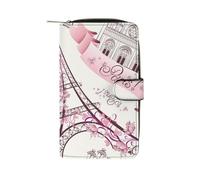Cartera pequeña Delgada con diseño de la Torre Eiffel de París en Color Rosa para Mujer y Hombre, Cartera RFID de Piel de Microfibra con Dibujos Animados, Tarjetero con Cremallera y Bolsillo para Mon