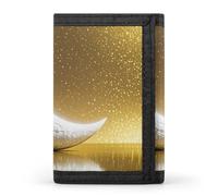 Cartera pequeña para hombre y mujer con llavero, tarjetero delgado de tres pliegues con bloqueo RFID, fondo dorado y clip para billetes de luna creciente, monedero de viaje con cremallera y bolsillo p