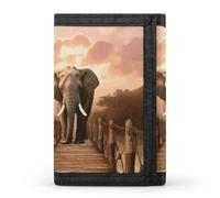 Cartera pequeña para hombre y mujer con llavero, tarjetero delgado de tres pliegues con bloqueo RFID, monedero de viaje con clip para billetes de elefante sobre un puente y bolsillo para monedas con c