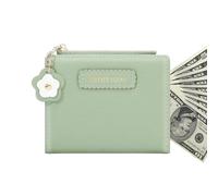 Cartera pequeña para mujer, cartera multiusos con ventana de identificación, cartera plegable con ventana, organizador de tarjetas con bolsillo con cremallera, carteras para mujeres, Green, Refer to