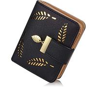 Cartera Pequeña Plegable de Cuero para Mujer con Identificación/Tarjetero, Vegana con Cremallera - Regalos de Cumpleaños y Navidad para Mujeres y Niñas (Black)