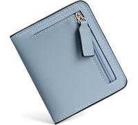 Cartera pequeña y delgada de cuero para mujer con protección RFID, mini monedero plegable compacto con ventana transparente para identificación, azul, talla única