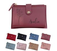 Cartera Personalizada Con La Flor Del Mes De Nacimiento Y El Nombre, Regalo Personalizado Para Pedirle A Una Amiga Que Sea Dama De Honor, Tarjetero Para Damas De Honor De Cuero Vegano(Deep Pink)